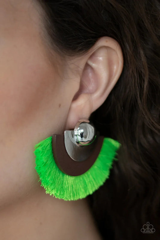 Paparazzi-Jewelry, Fan The FLAMBOYANCE - Orange, Green- Fringe Earrings