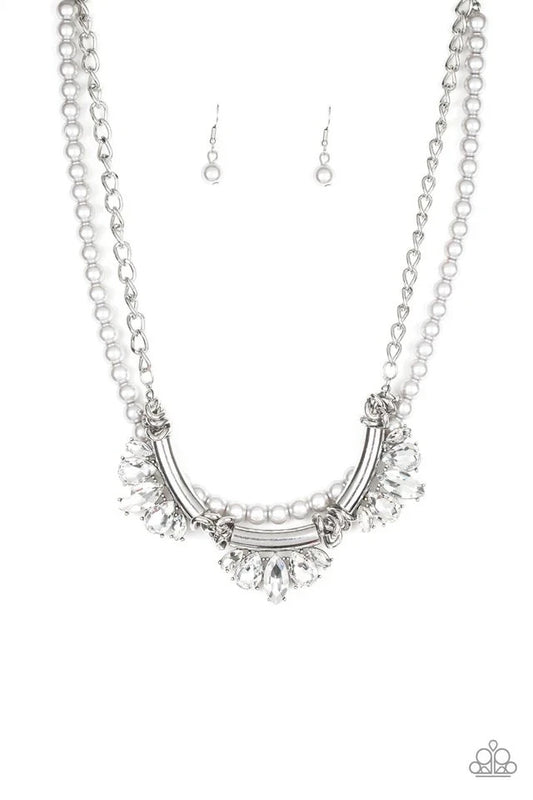 Bow Before The Queen, White-Paparazzi-Jewelry Necklaces.