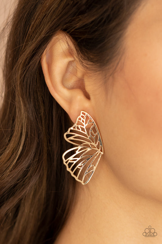 Paparazzi-Jewelry, Butterfly Frills Gold- Earrings