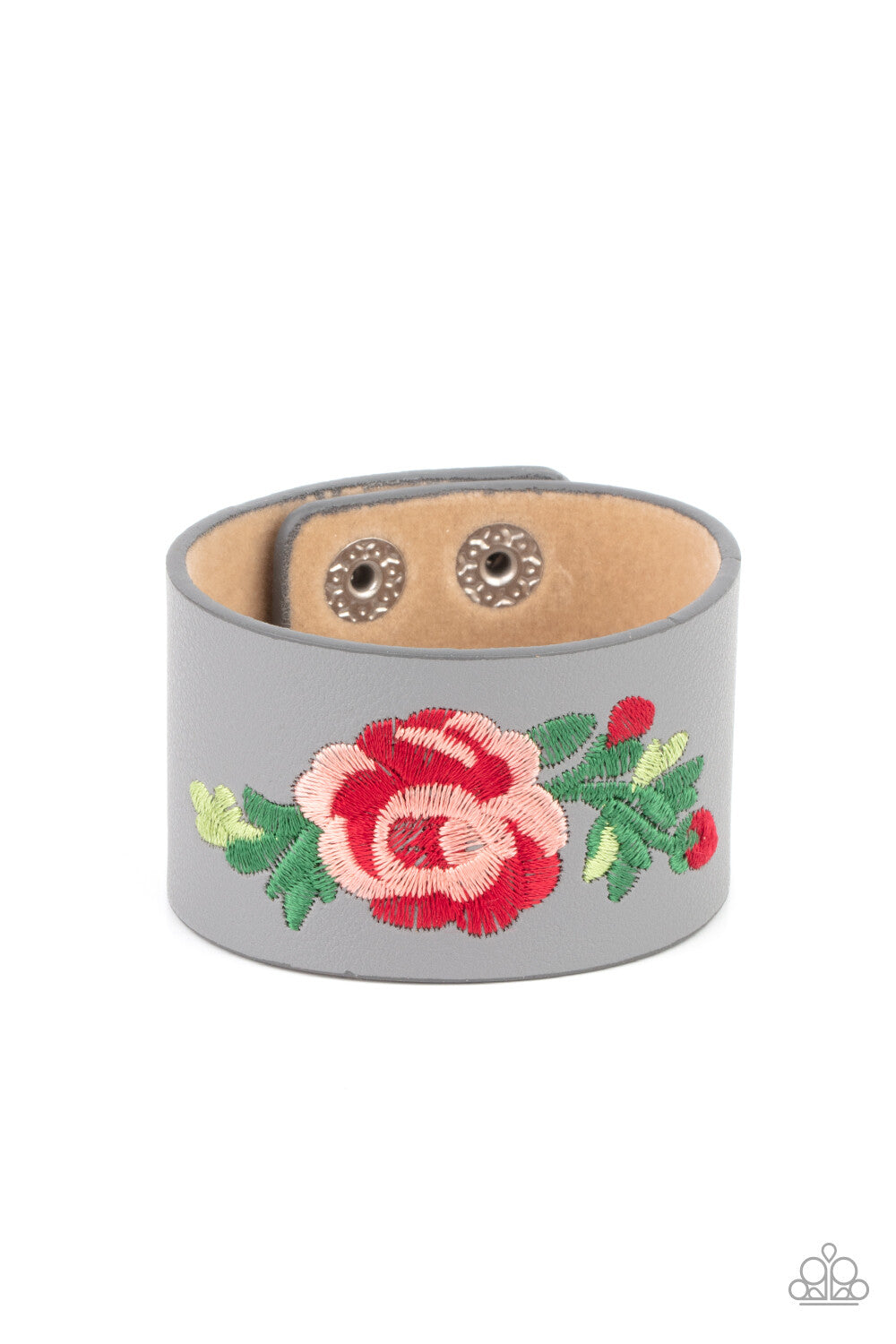 Rebel Rose - Silver Leather-Urban-Paparazzi-Jewelry Bracelets