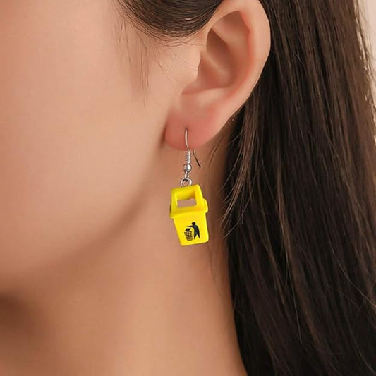 Creative personality dustbin earrings plastic student earrings