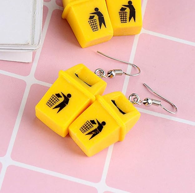 Creative personality dustbin earrings plastic student earrings