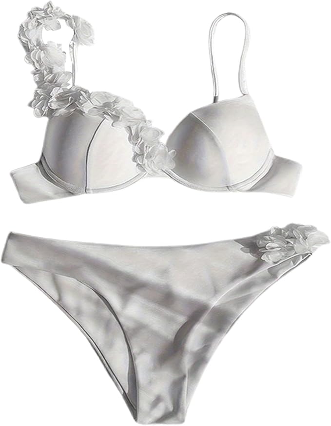 Women Swimsuit Bikini Set Two Piece Sexy Solid Floral Beachwear Summer Cheeky Bathing Suits