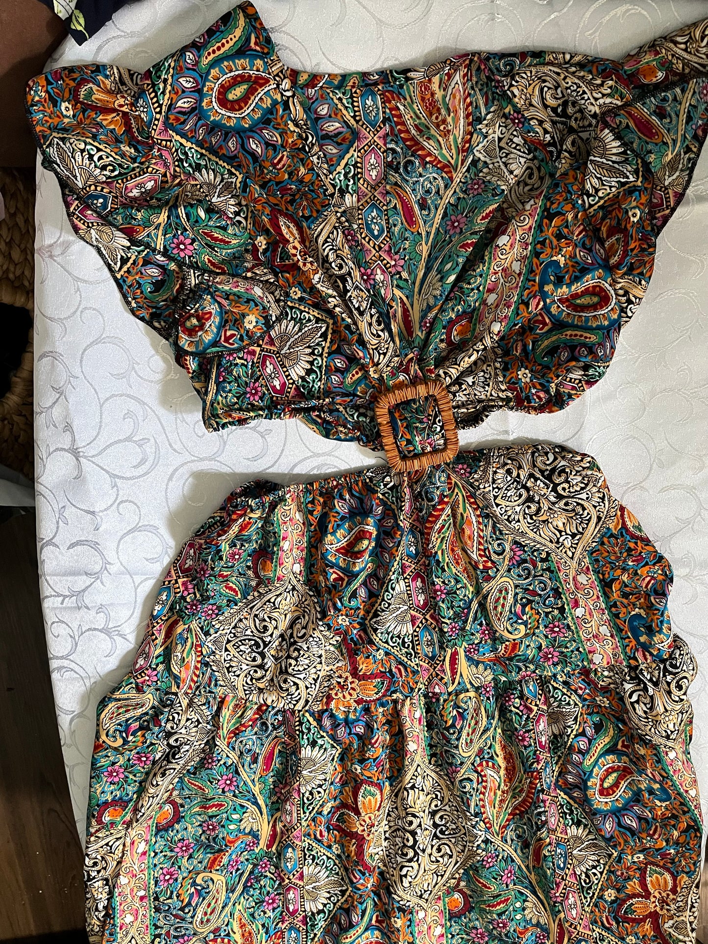 SHEIN Tropical Print Butterfly Sleeve Dress Size: Small.