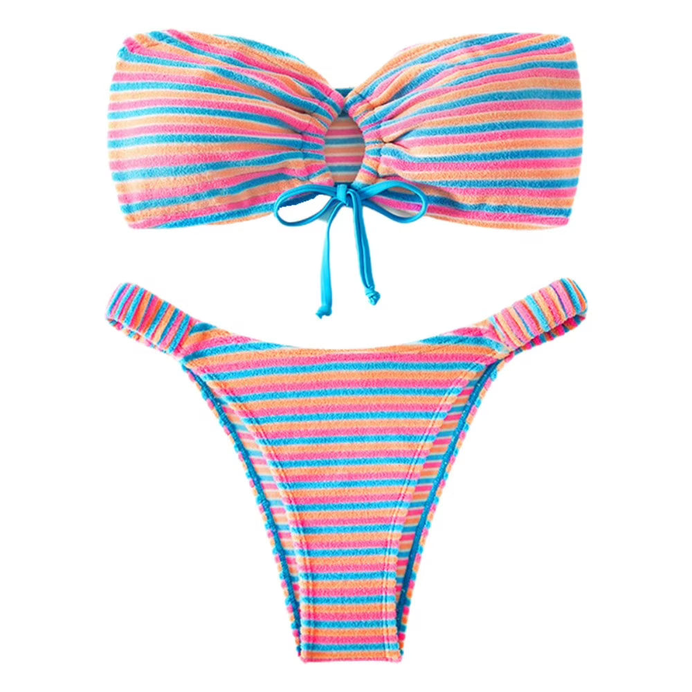 Sexy Stripes Bikini Women Sleeveless Strapless Swimsuit 2Pieces