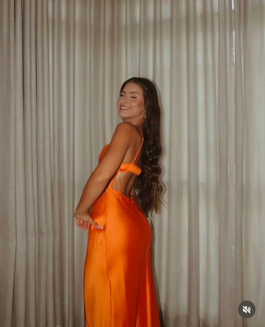 ZARA Orange Satin Maxi Slip Dress Size: XS.