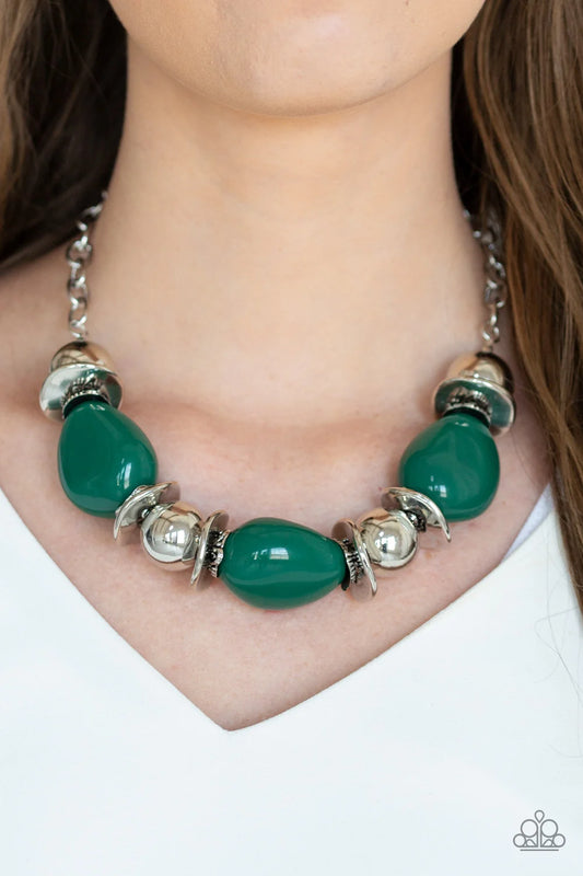 Vivid Vibes - black, Green - Paparazzi necklace.