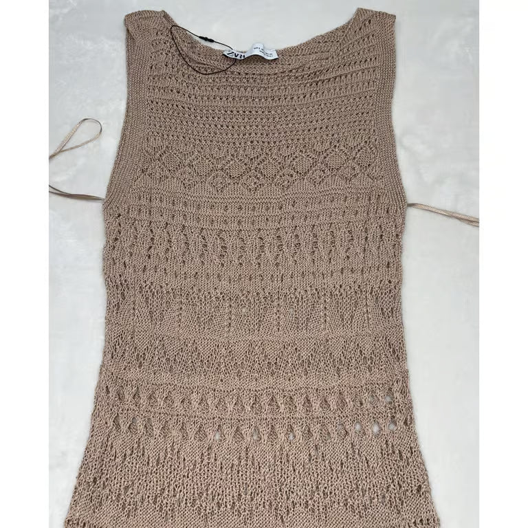 Zara, Crochet Knit Sleeveless Maxi Dress Women Size Medium.