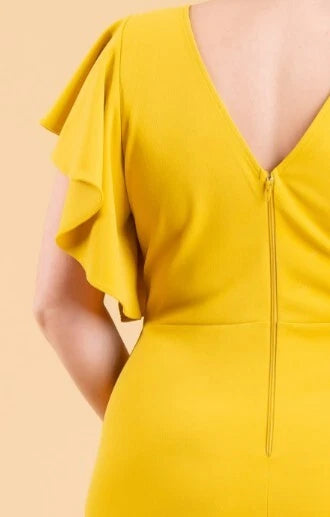 Ruffle Sleeve, V Neck Red Maxi-Dress.