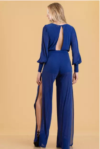 Long Sleeve, Royal-Blue, Party-Jumpsuit.