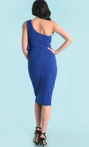 Ladies Ruffled Sleeve One-shoulder Evening Dress.