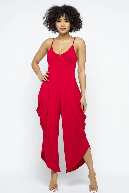 Women's Pleated Jumpsuit, Wide-Legs Stretchy Jumpsuits