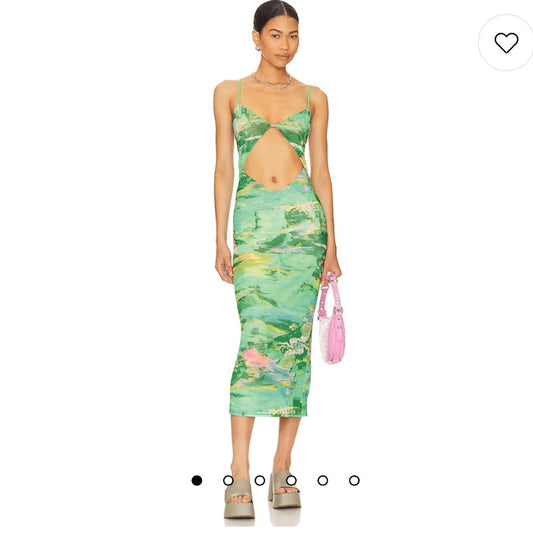 Revolve AFRM Keefa Midi Dress in Acid Green Marble NWT Size: S.