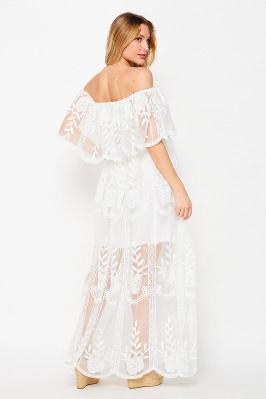 Off Shoulder Lace Maxi - Overlayed Off-Write-Dress.