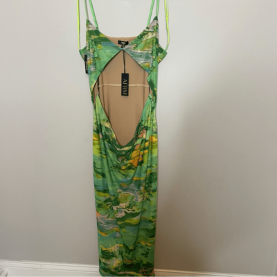 AFRM, Keefa Midi Dress in Acid Green Marble NWT Size: S.