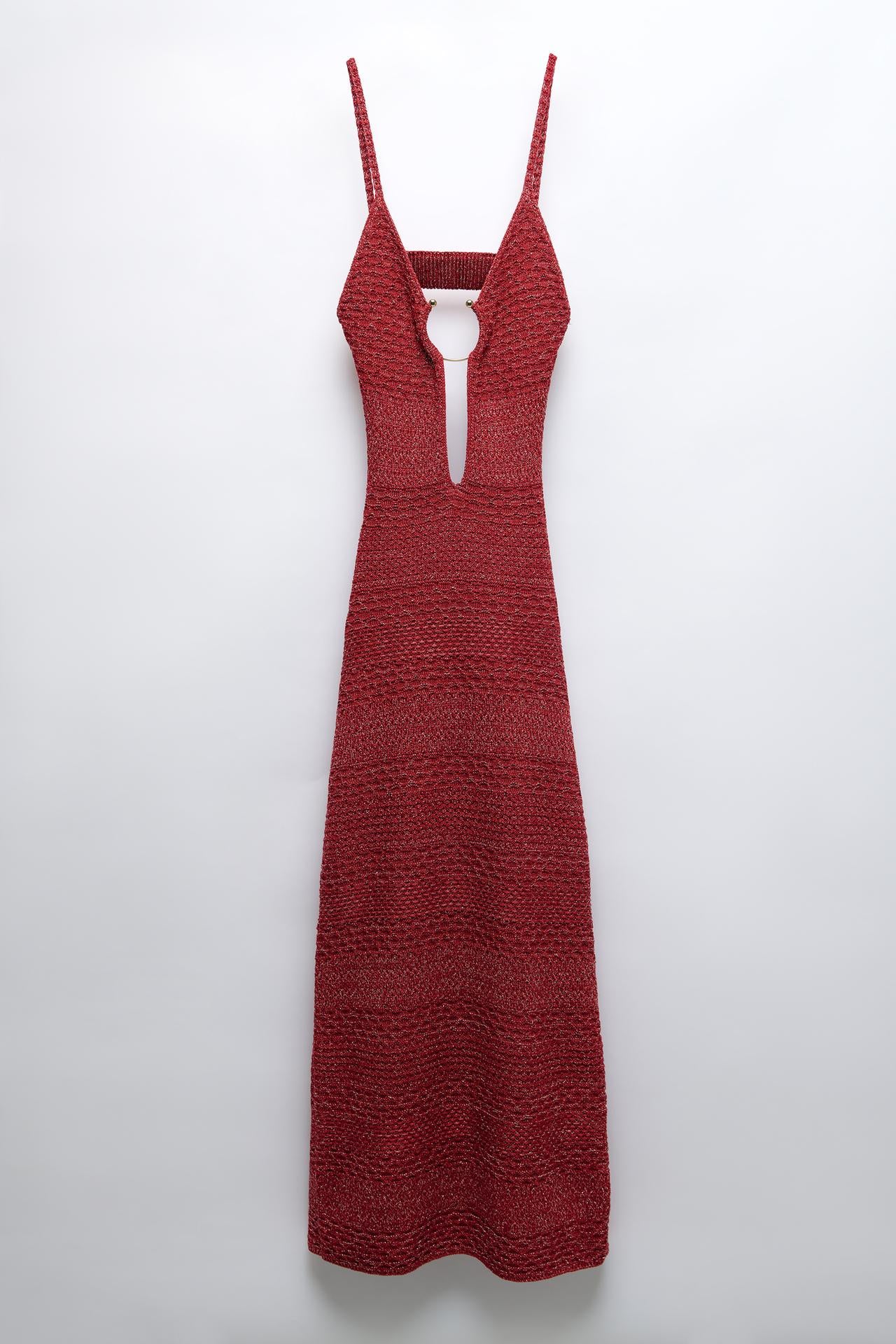 ZARA, Women Midi Strappy Dress With Buckle Cut-Out Red-Dress. Size: M