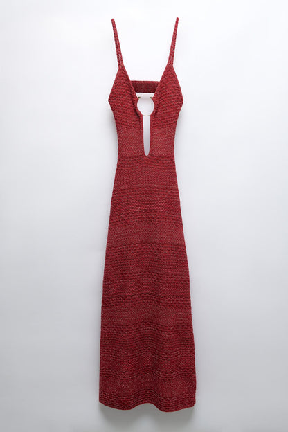 ZARA, Women Midi Strappy Dress With Buckle Cut-Out Red-Dress. Size: M
