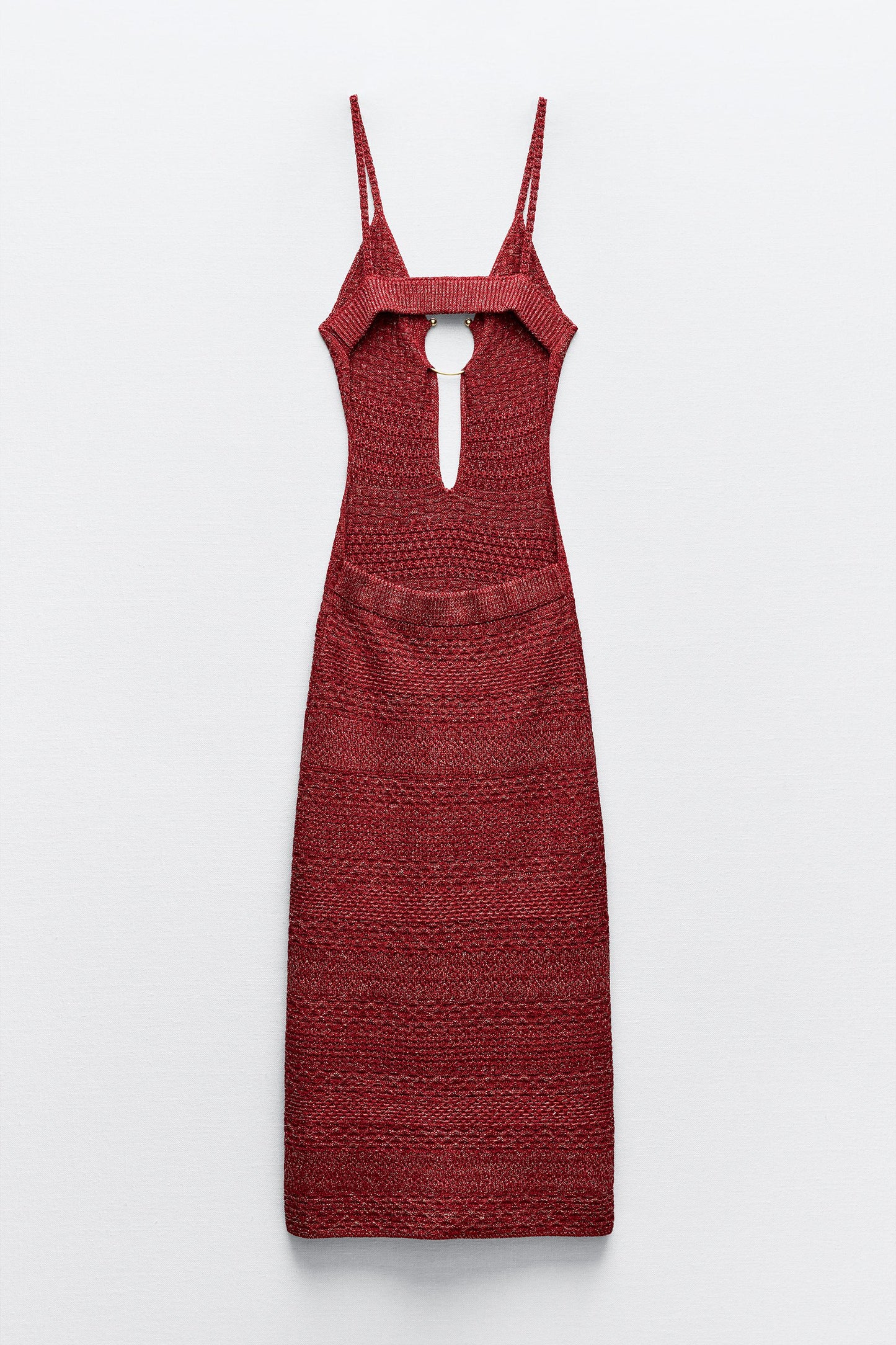 ZARA, Women Midi Strappy Dress With Buckle Cut-Out Red-Dress. Size: M