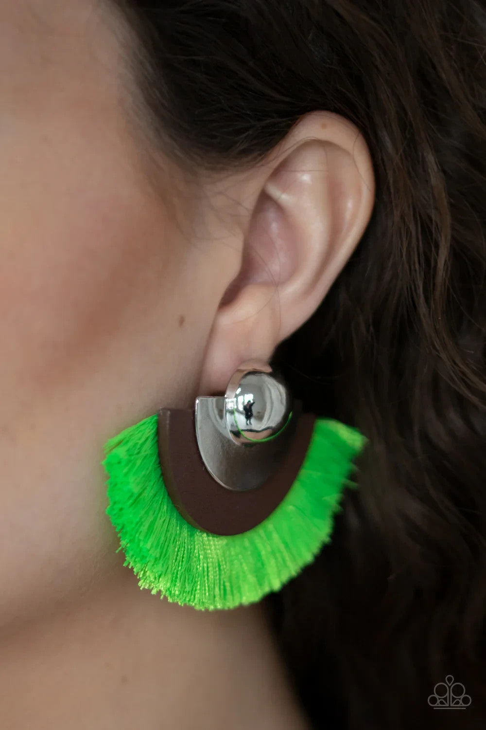 Paparazzi-Jewelry, Fan The FLAMBOYANCE - Orange, Green- Fringe Earrings
