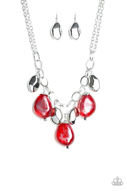 Colorfully Confident Red, Brown, Silver Paparazzi-Jewelry Necklaces.