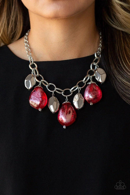 Colorfully Confident Red, Brown, Silver Paparazzi-Jewelry Necklaces.