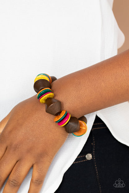Bermuda Boardwalk Multi, Blue, Purple Wood-Paparazzi-Jewelry Bracelets.