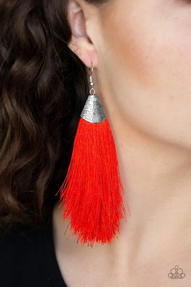 Paparazzi-Jewelry, Red, Gray, Brown - Fringe Earrings