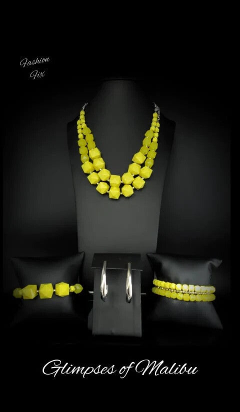 Paparazzi -Jewelry, Glimpses of Malibu Fashion-Fix Yellow Necklaces-Set