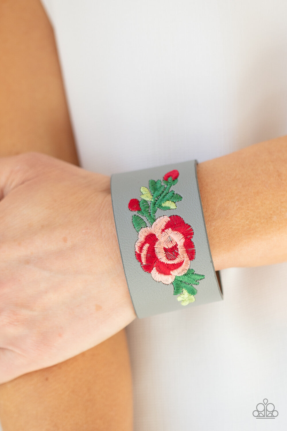 Rebel Rose - Silver Leather-Urban-Paparazzi-Jewelry Bracelets