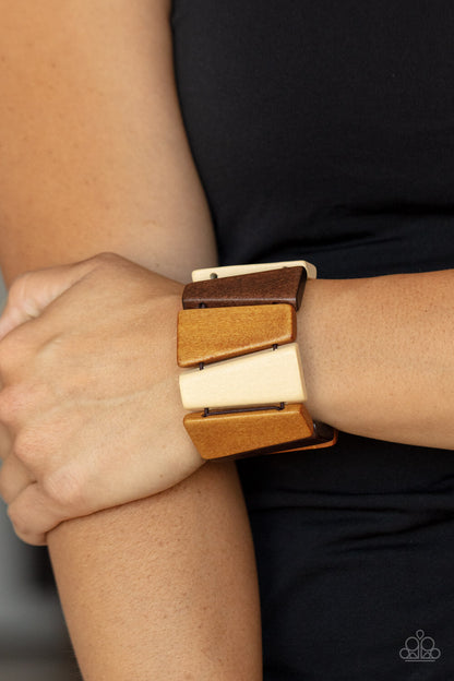 Paparazzi-Jewelry, Barbados Backdrop - Multi, Brown Wood-Bracelets