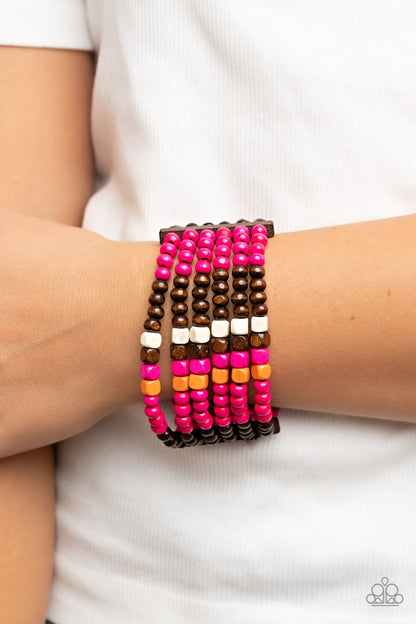 Paparazzi-Jewelry, Dive into Maldives - Blue, Pink Wood-Bracelets