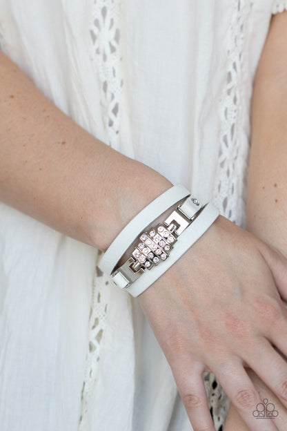 Leather Urban, White, Blue, Red Paparazzi-Jewelry, Bracelets.
