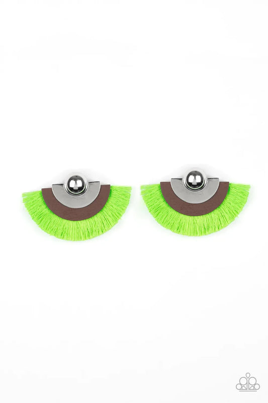 Paparazzi-Jewelry, Fan The FLAMBOYANCE - Orange, Green- Fringe Earrings