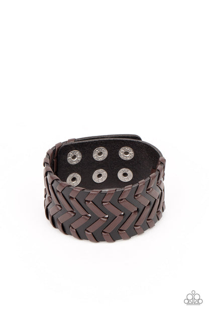 Leather-Urban, Brown, Black, Brass Paparazzi-Jewelry - Bracelets.