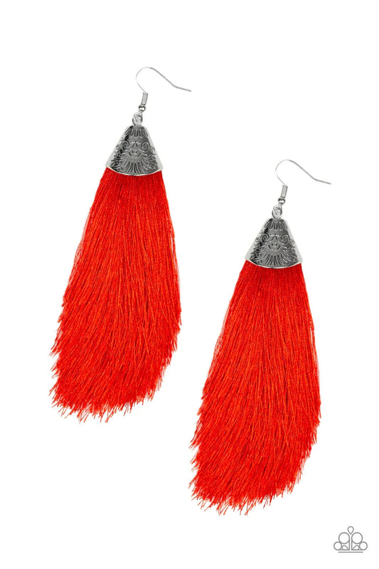 Paparazzi-Jewelry, Red, Gray, Brown - Fringe Earrings