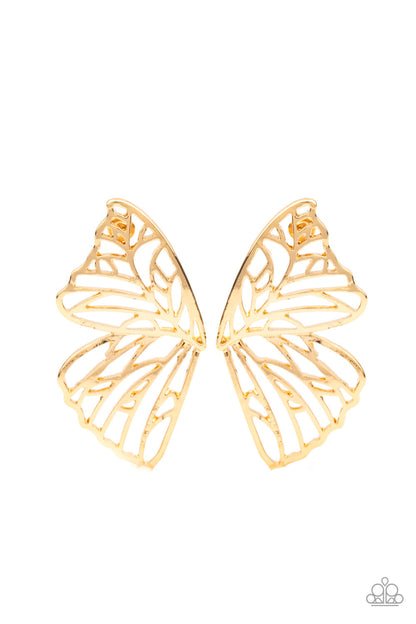 Butterfly Frills, Gold-Paparazzi-Jewelry Earrings