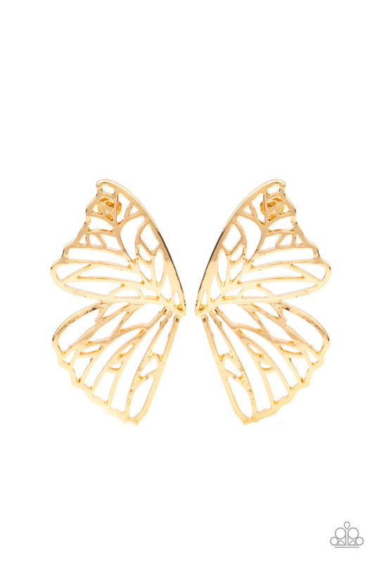 Paparazzi-Jewelry, Butterfly Frills Gold- Earrings