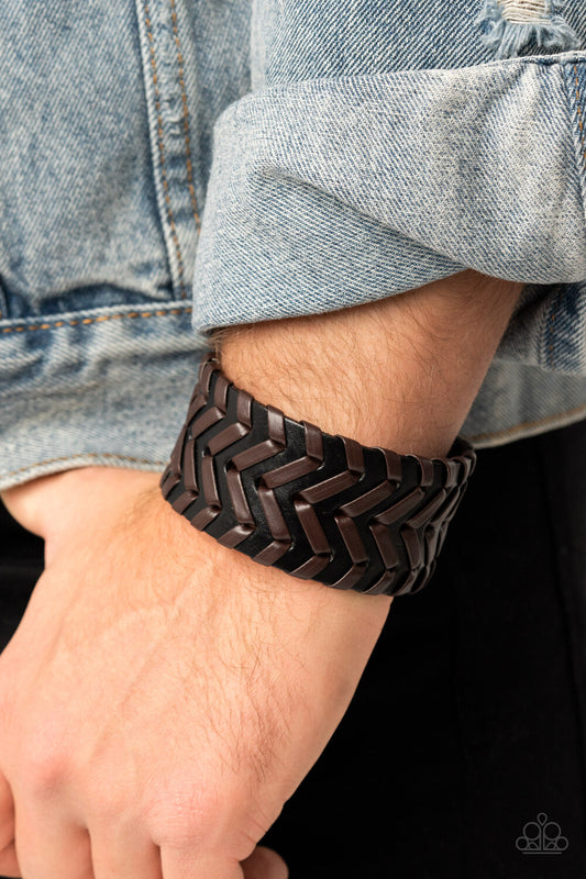 Leather-Urban, Brown, Black, Brass Paparazzi-Jewelry - Bracelets.