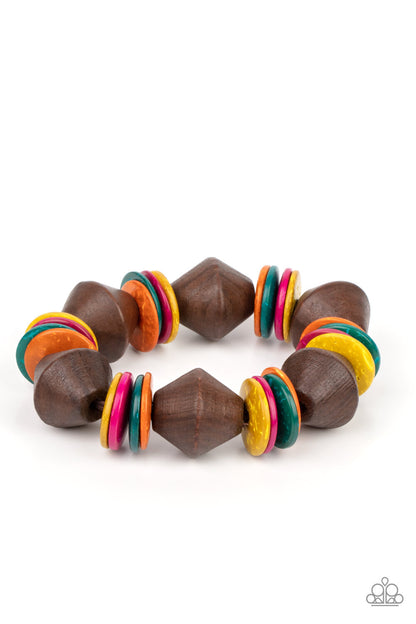 Bermuda Boardwalk Multi, Blue, Purple Wood-Paparazzi-Jewelry Bracelets.