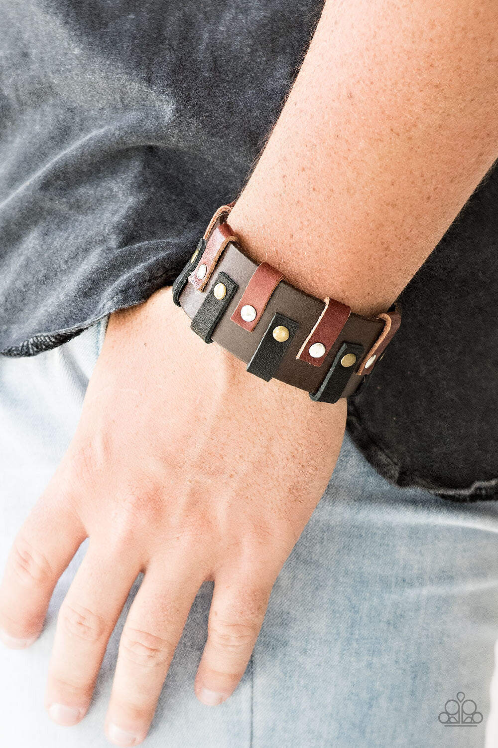 Leather-Urban, Brown, Black, Brass Paparazzi-Jewelry - Bracelets.