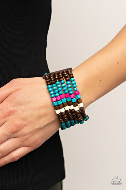 Paparazzi-Jewelry, Dive into Maldives - Blue, Pink Wood-Bracelets