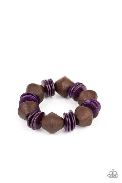 Bermuda Boardwalk Multi, Blue, Purple Wood-Paparazzi-Jewelry Bracelets.