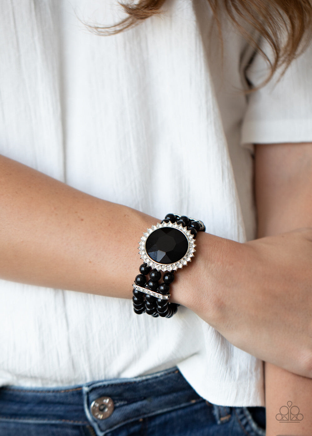 Speechless Sparkle,  Black, Gold-Paparazzi-Jewelry Bracelets.