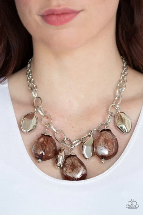 Colorfully Confident Red, Brown, Silver Paparazzi-Jewelry Necklaces.