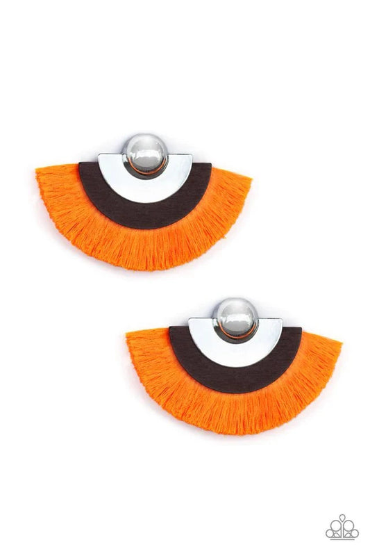 Paparazzi-Jewelry, Fan The FLAMBOYANCE - Orange, Green- Fringe Earrings