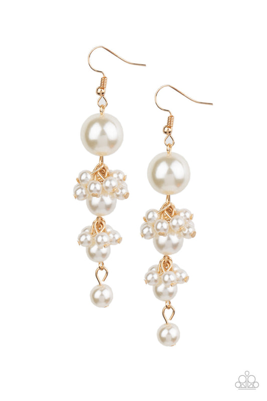 Paparazzi-Jewelry, Ageless Applique - Gold, White - Earrings
