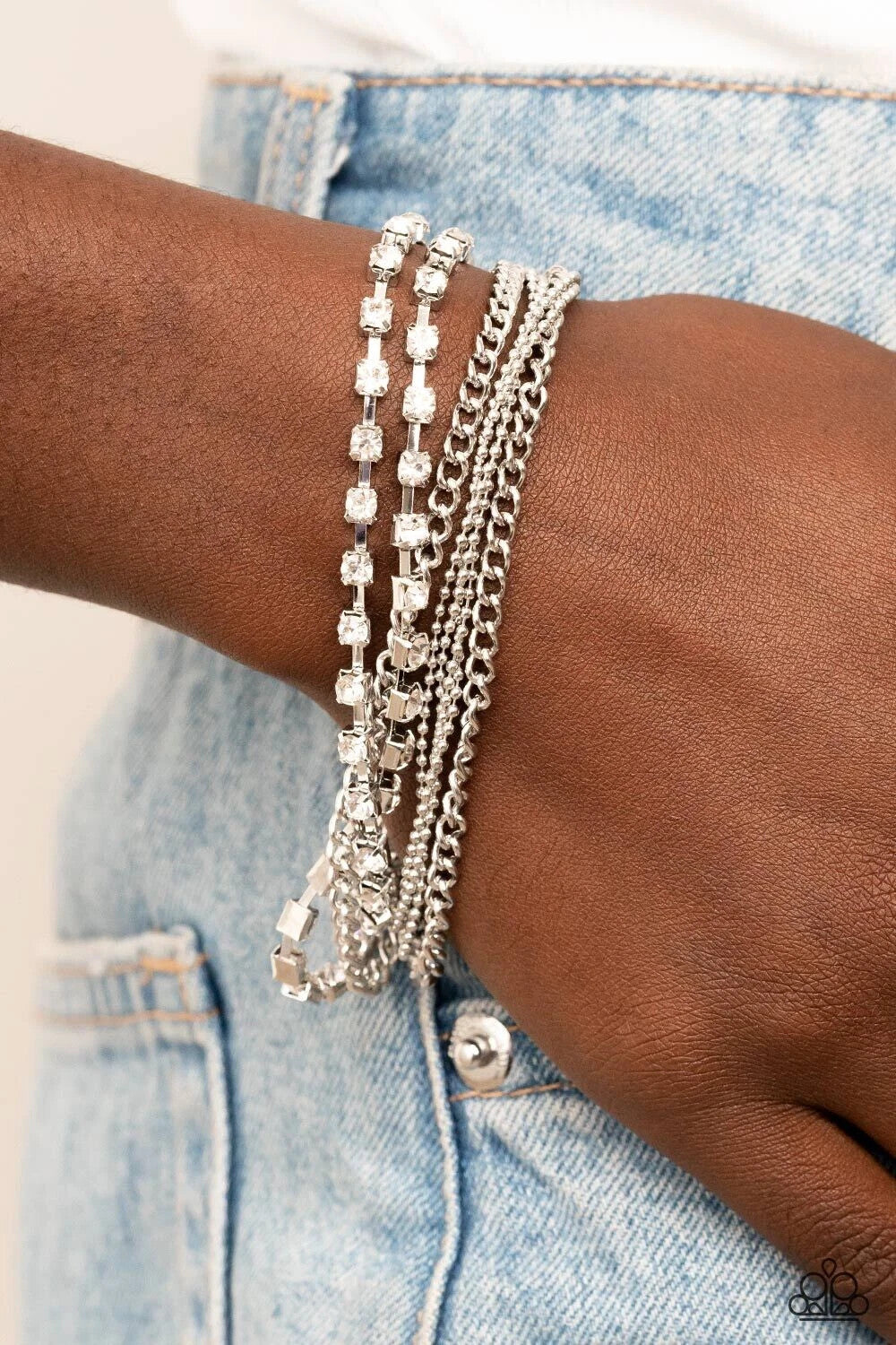 Paparazzi-Jewelry,Secretly Sassy White, Gold-Bracelets