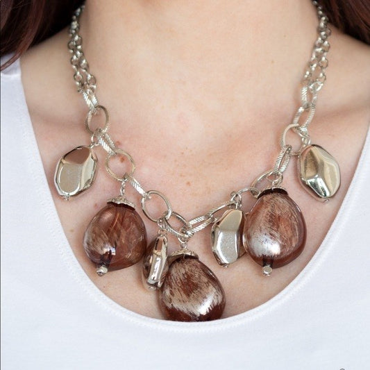 Colorfully Confident Red, Brown, Silver Paparazzi-Jewelry Necklaces.