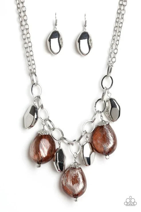 Colorfully Confident Red, Brown, Silver Paparazzi-Jewelry Necklaces.