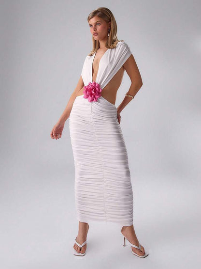 MUSERA Slinky Dress Ruched Floral Maxi Dress Spring Sexy Cute.